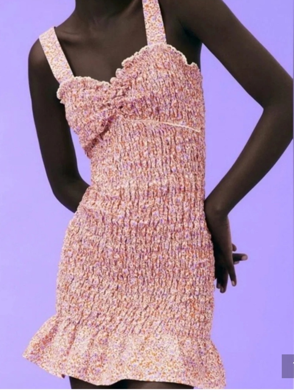 Zara Pink Smocked Floral Mini Dress